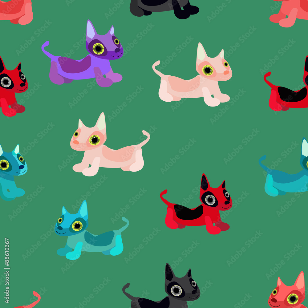 Multicolored dogs on a green background. Seamless. Multicolored dogs on a green background. Seamless.