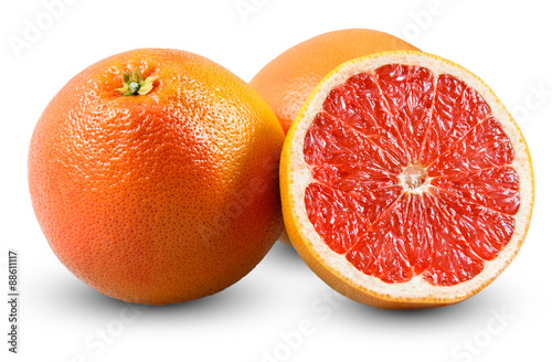 Fresh Grapefruit with juicy slice. Rich witch vitamin C isolated on white