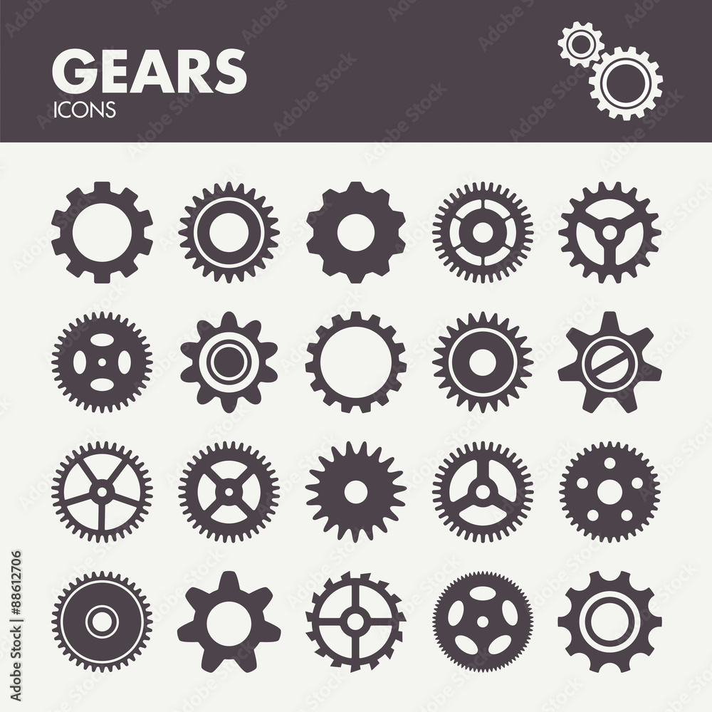 Gears and cogs. Icons set