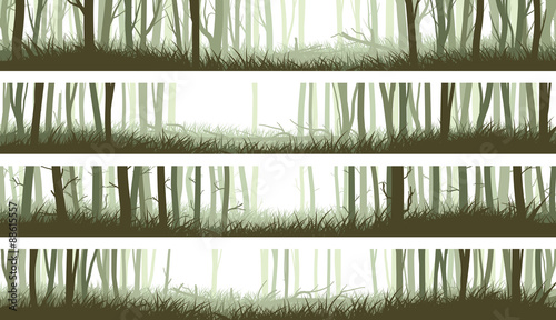 Horizontal banners forest with trunks and clearing in woods.