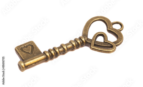 Bilde på lerret Key with heart shape isolated on white background