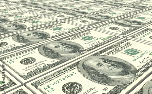 American dollar bills stacks background. photo