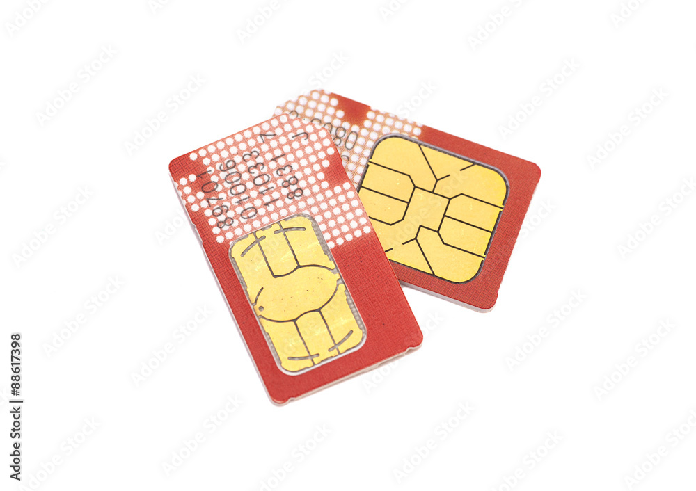 two sim cards isolated on white background two sim cards isolated on white background