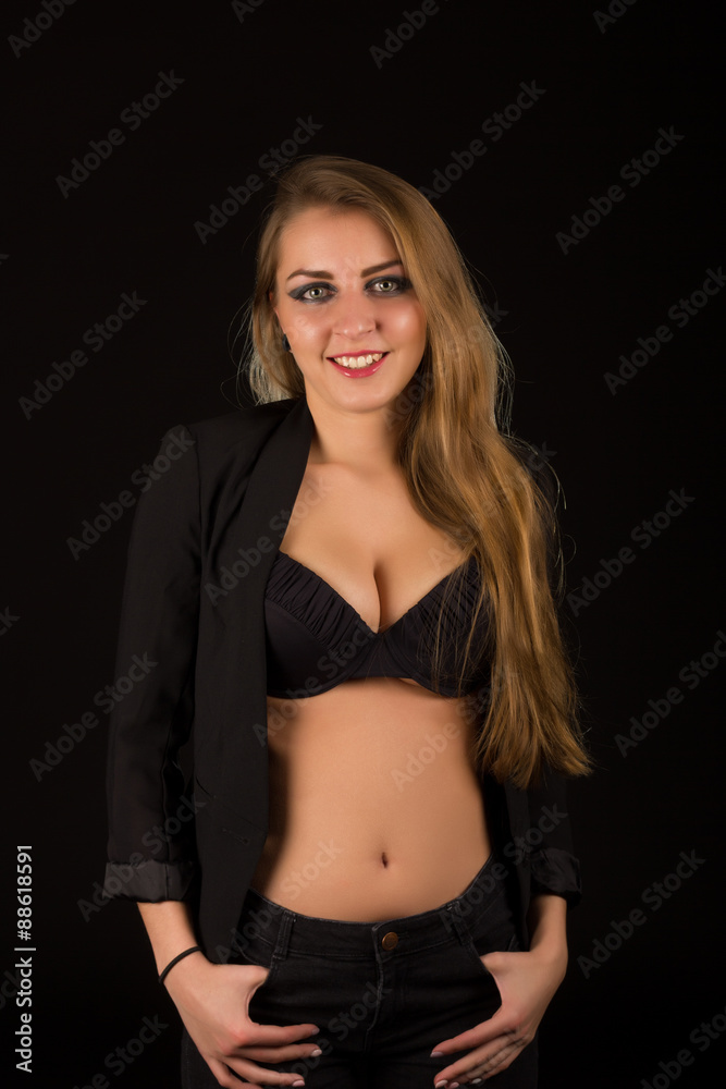 sexy woman wearing lingerie and jacket