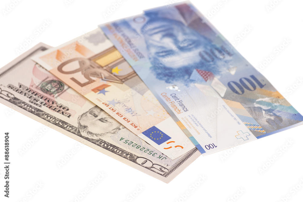 American dollars, European euro,Swiss franc currency American dollars, European euro,Swiss franc currency