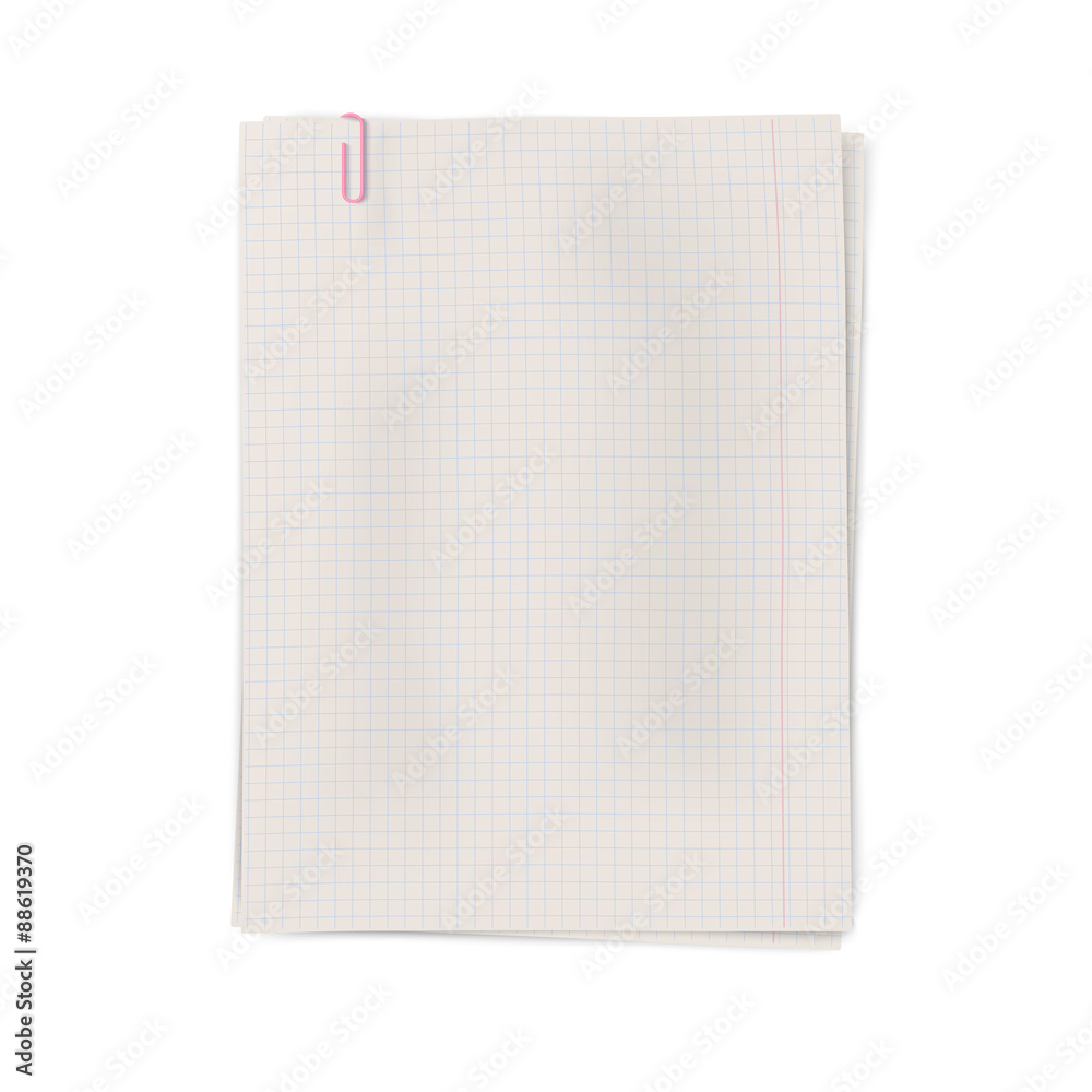 Fototapeta premium Clipped pile of squared sheets of notebook paper isolated on whi