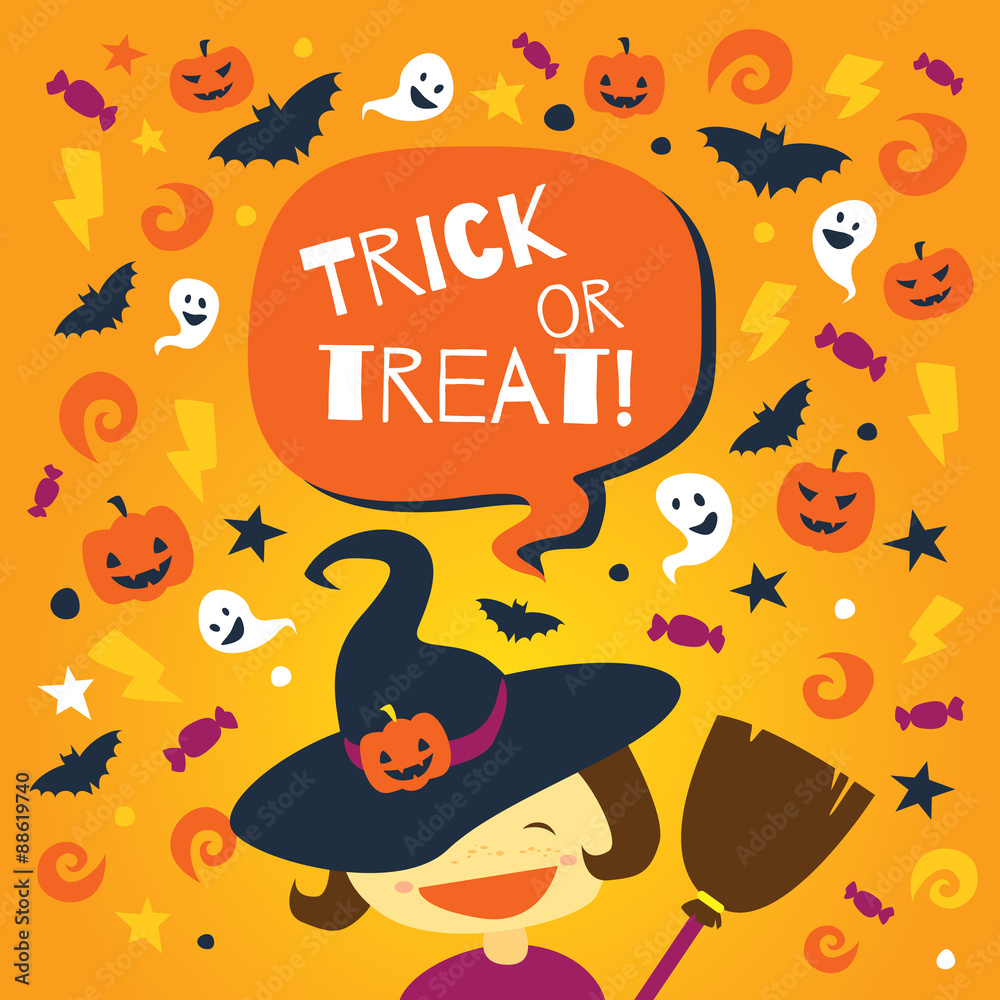 Happy Halloween pattern with traditional elements,pumpkin, skull, bat, ghost, etc.