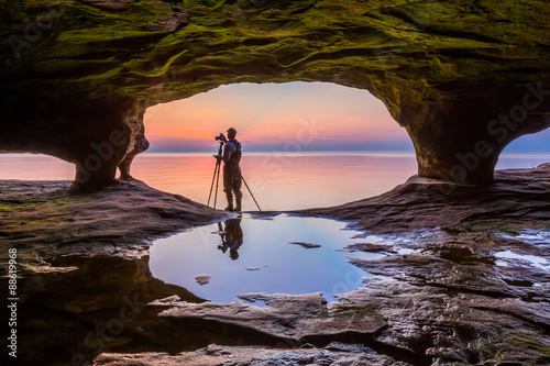 Sea Cave Photographer at Sundown photo
