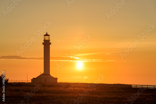 Point Arena Lighthouse at sunset, California, USA