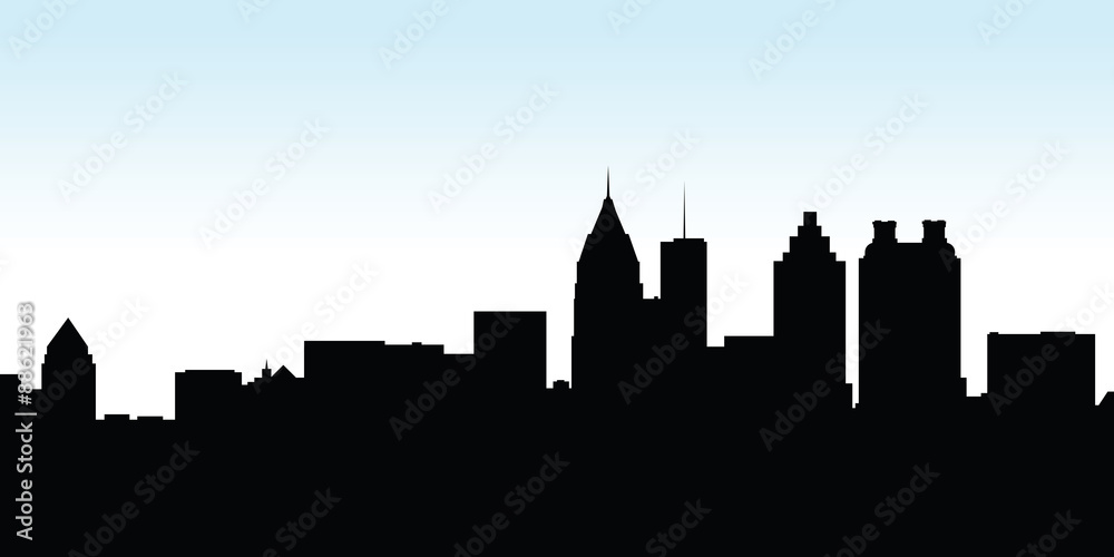 Skyline silhouette illustration of the downtown skyline of the city of Atlanta, Georgia, USA.