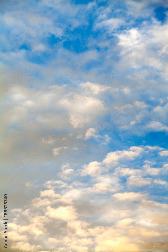 Blue sky with clouds and sun. Background Blue sky with clouds and sun. Background