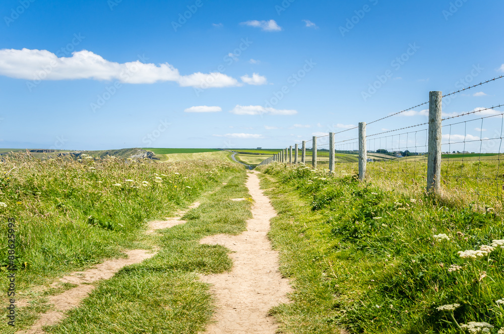 Straight Clifftop Path and Clear Sky