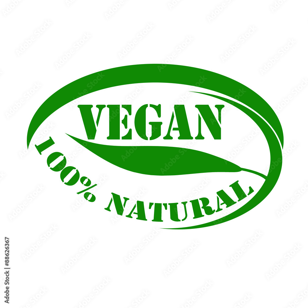 Green stamp with text Vegan-100% Natural,vector illustration