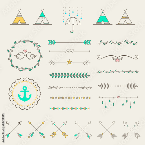 Hipster sketch style infographics elements set for retro design.