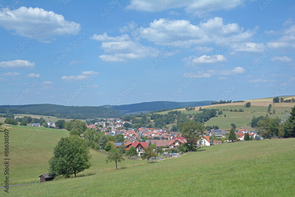 Blick auf den Urlaubsort Oberndorf im Jossgrund,Spessart,Hessen,Deutschland Blick auf den Urlaubsort Oberndorf im Jossgrund,Spessart,Hessen,Deutschland