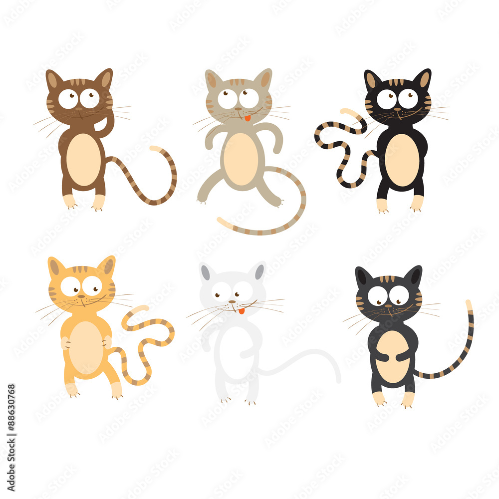 Set with six cute cartoon cats of different coloring. Set with six cute cartoon cats of different coloring.