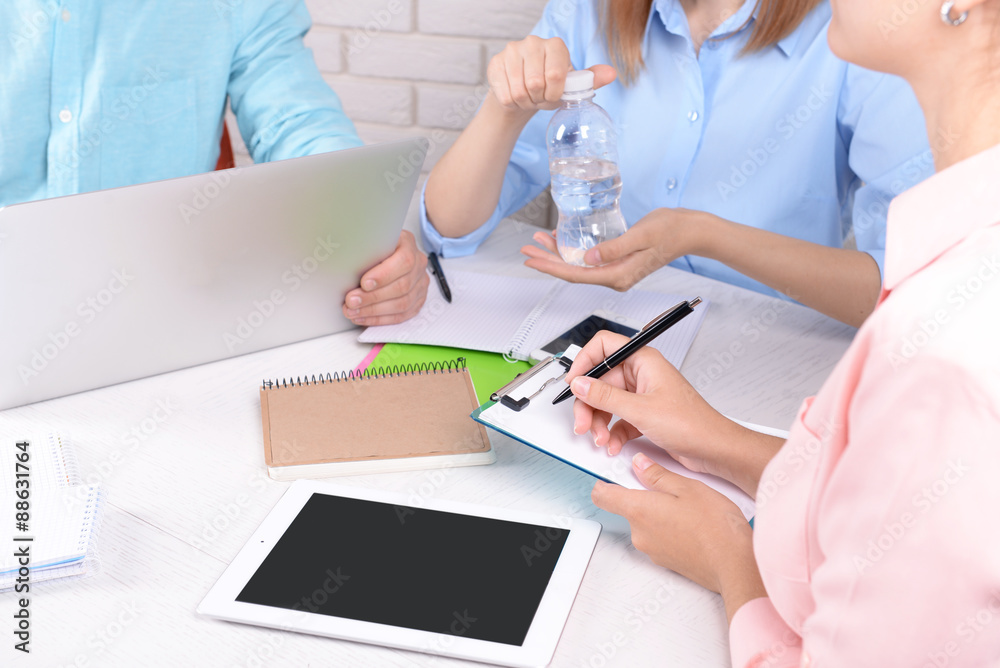 Work process of business meeting with electronic devices in office Work process of business meeting with electronic devices in office