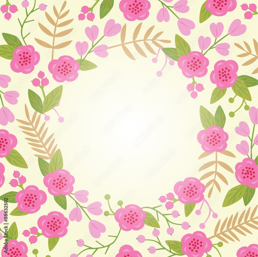Beautiful greeting card with floral wreath.