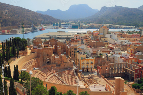 Photography Roman theater and ruins of cathedral. Cartagena, Spain