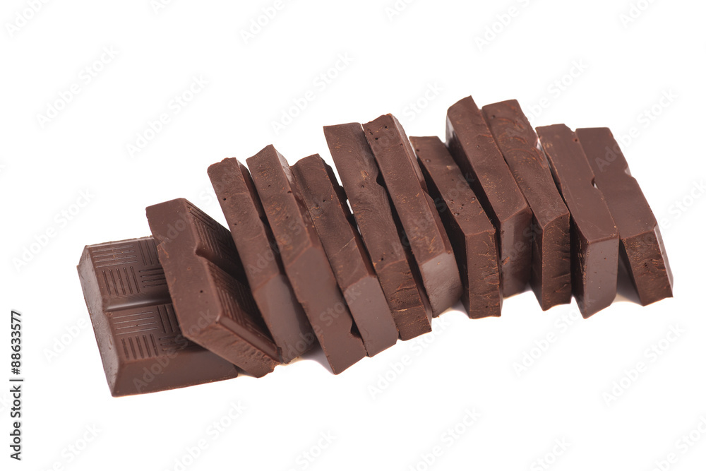 Broken chocolate bar stack isolated on white background Broken chocolate bar stack isolated on white background