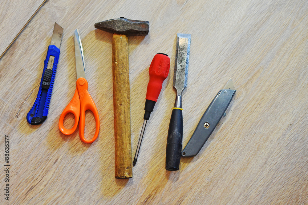 tools on a wooden floor