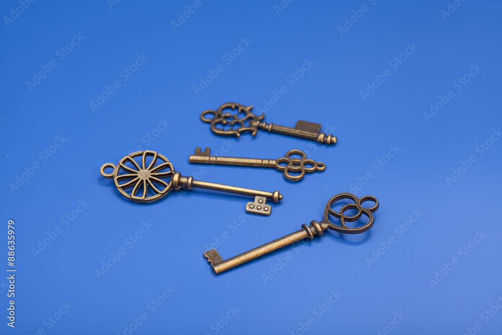 Obraz premium Vintage Keys on blue background