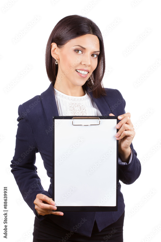 Portrait of young business woman with clipboard Portrait of young business woman with clipboard