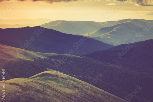 Autumn mountain hills at sunset.