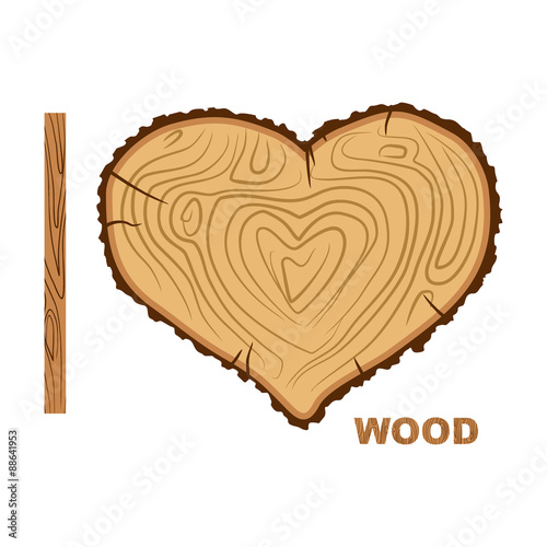 I love wood. Cutting tree as a symbol of heart. Vector illustrat