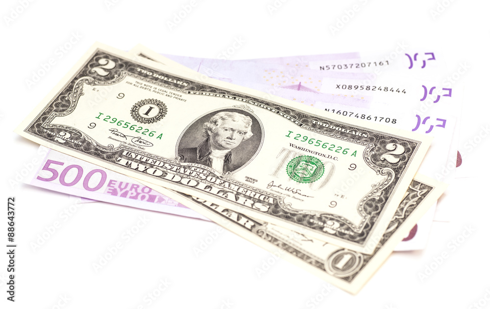 dollar and euro money isolated on white dollar and euro money isolated on white