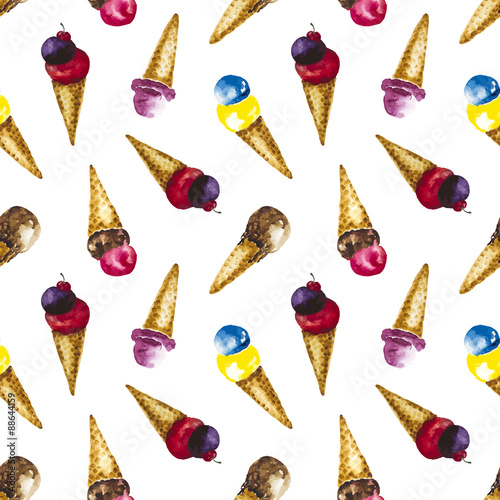 Seamless pattern with watercolor ice cream