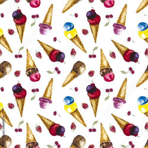 Seamless pattern with watercolor ice cream