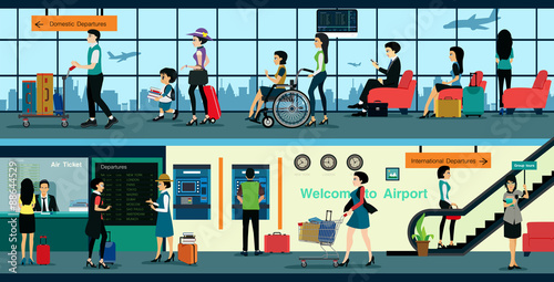 Air ticket office in the airport with the public to use the service.