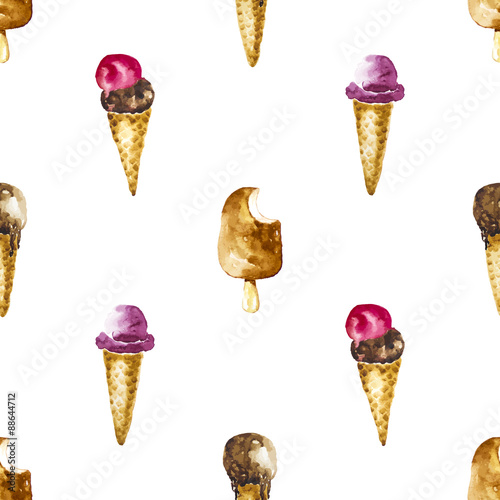 Seamless pattern with watercolor ice cream