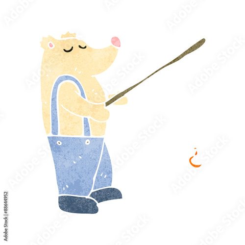 retro cartoon polar bear with fishing rod