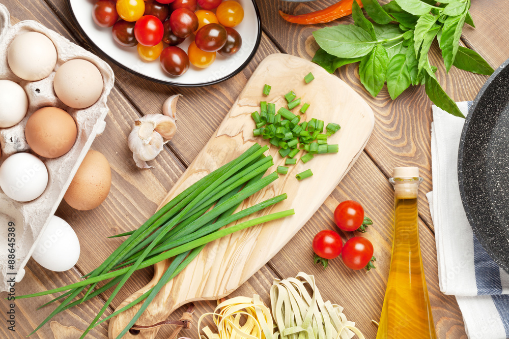 Pasta cooking ingredients and utensils Pasta cooking ingredients and utensils