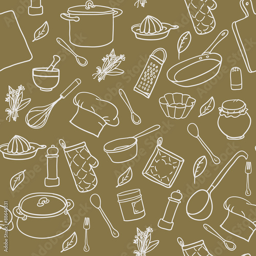 Seamless pattern with hand drawn cookware © br_mary