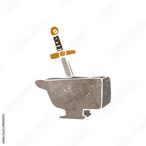 retro cartoon sword in anvil