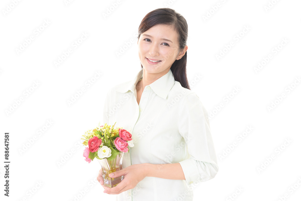 花束を持つ女性 花束を持つ女性