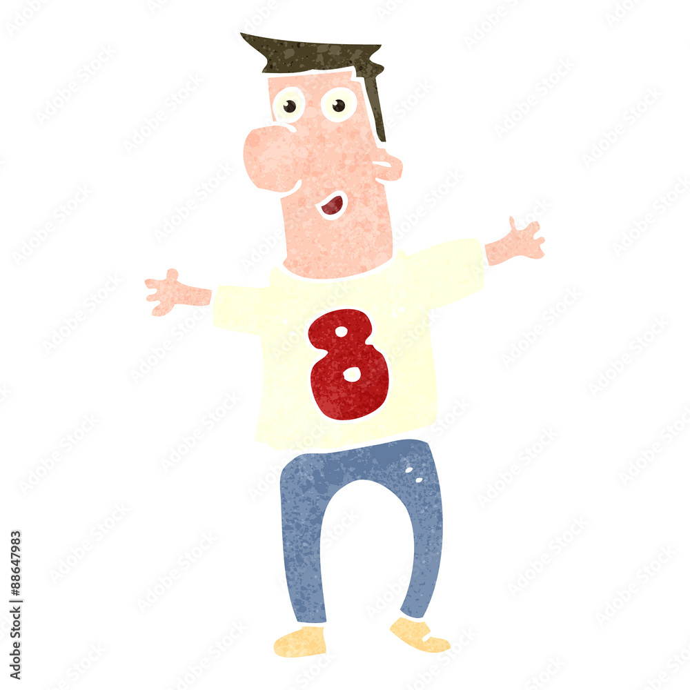 retro cartoon man in sports shirt with number retro cartoon man in sports shirt with number