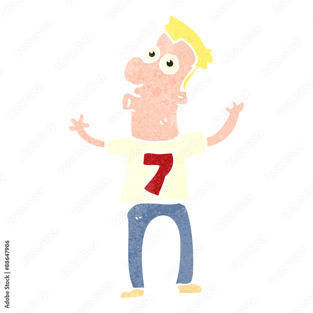 retro cartoon man in sports shirt with number retro cartoon man in sports shirt with number