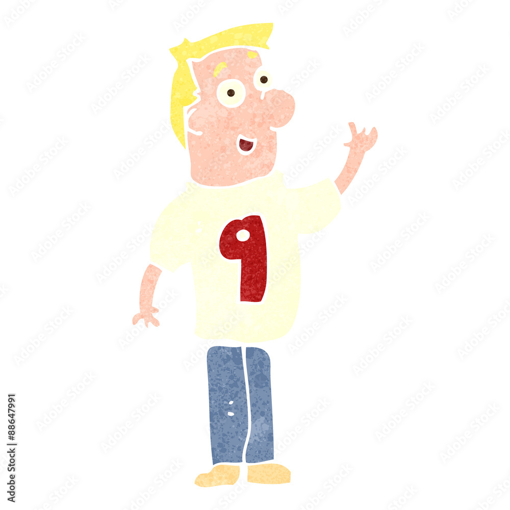 retro cartoon man in sports shirt with number retro cartoon man in sports shirt with number