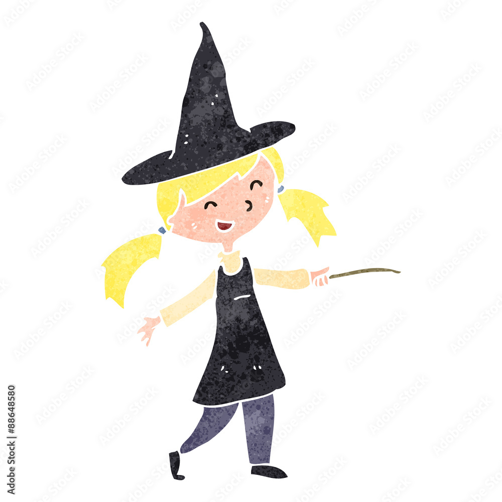 retro cartoon witch girl