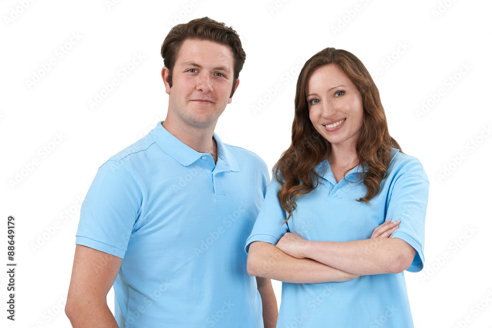 Studio Portrait Of Staff Wearing Uniform Against White Backgroun Studio Portrait Of Staff Wearing Uniform Against White Backgroun