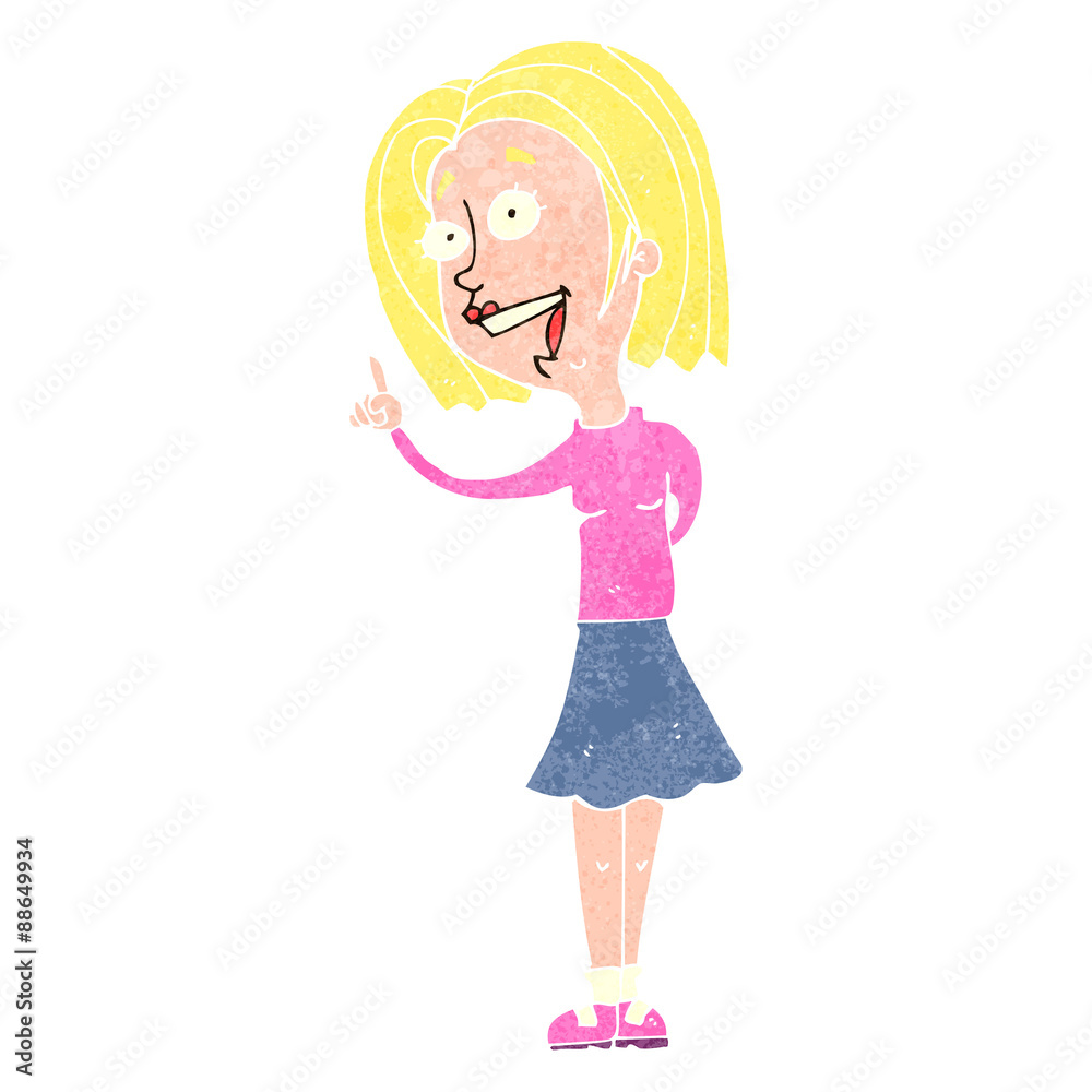 retro cartoon blond woman with clever idea
