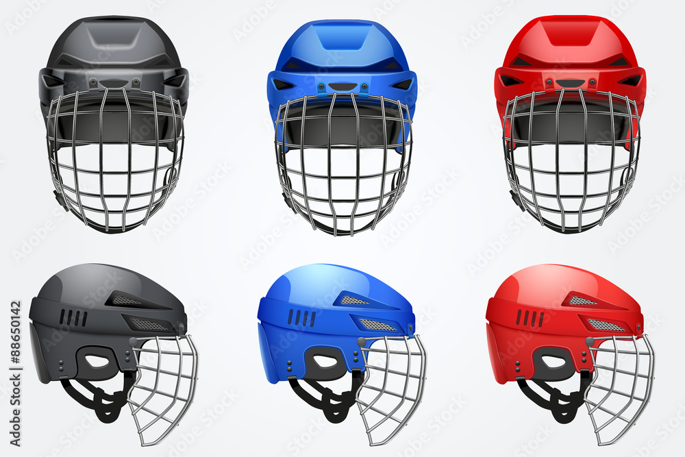 Naklejka premium Set of Classic Goalkeeper Hockey Helmet