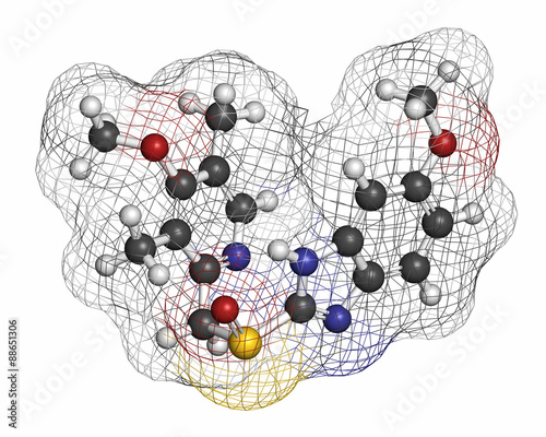 Esomeprazole peptic ulcer drug molecule (proton pump inhibitor). photo