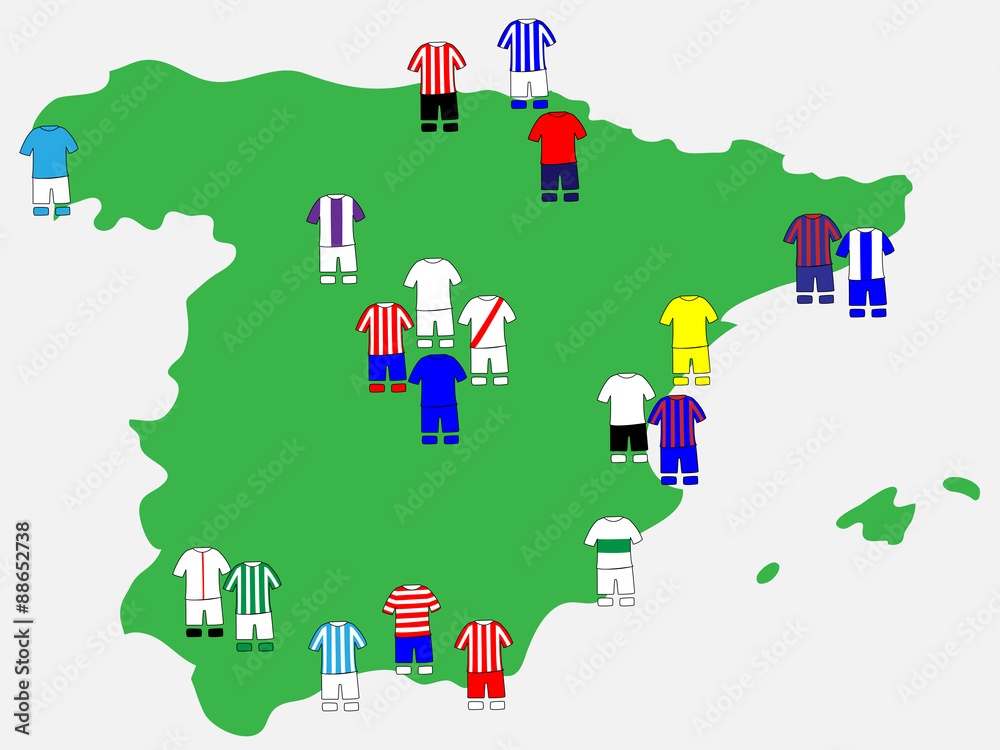 Spanish League Clubs Map 2013-14 La Liga Stock Vector