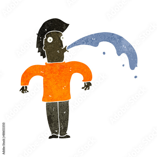 retro cartoon man spitting water