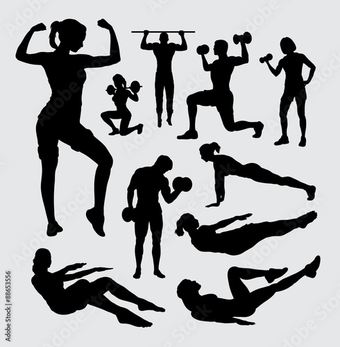 Fitness sport male and female silhouette